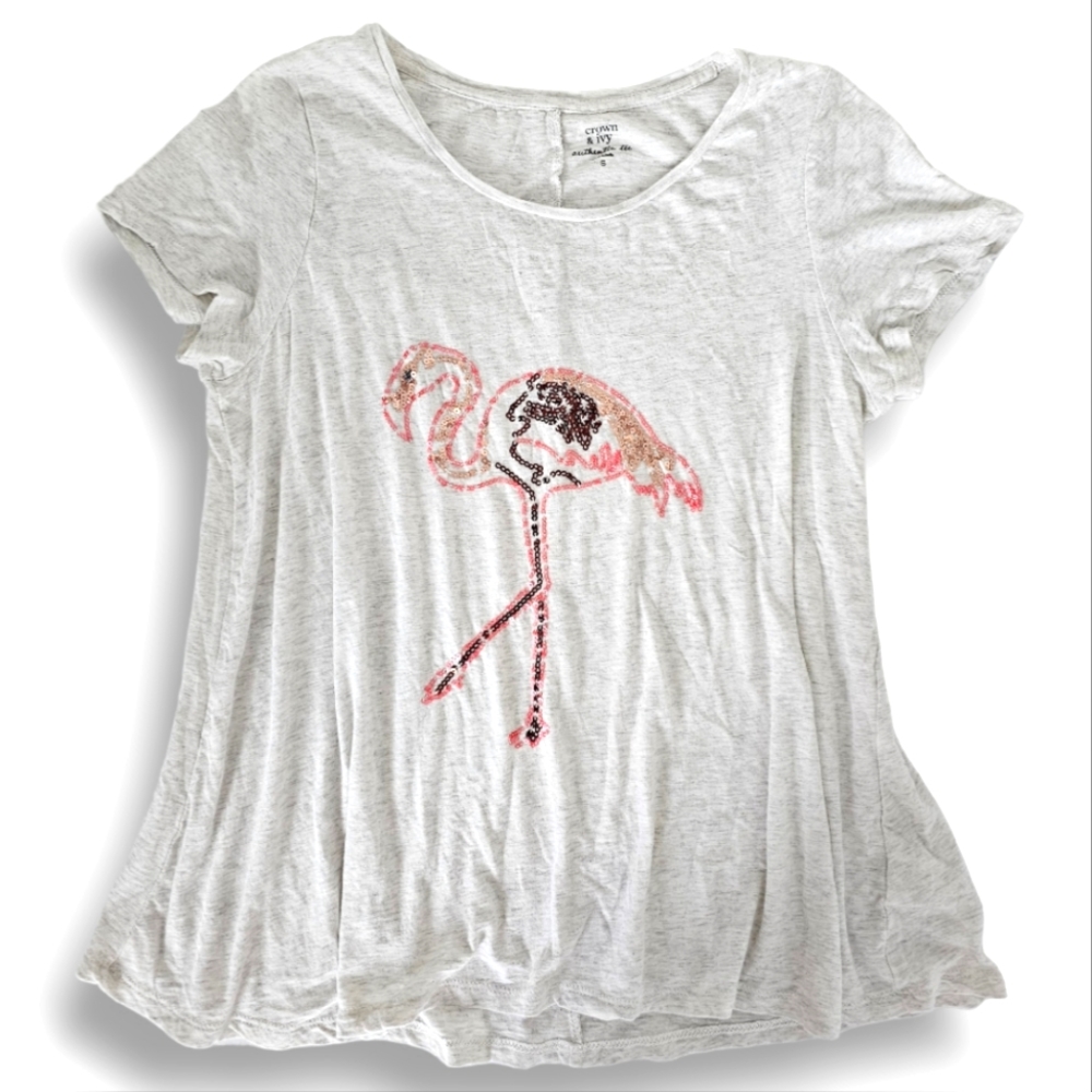 🦩 Crown & Ivy Gray Flamingo Authentic Tee | Size Small